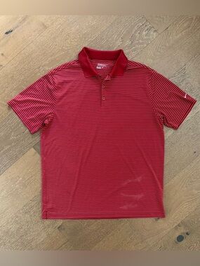 Nike Red and White Striped Golf Polo Shirt